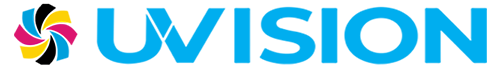 UVISION horizontal logo with CMYK color swirl on the left and UVISION text on the right